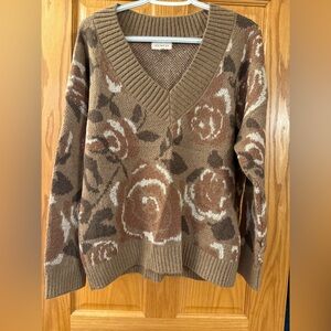 Promesa Brown Floral V-Neck Sweater